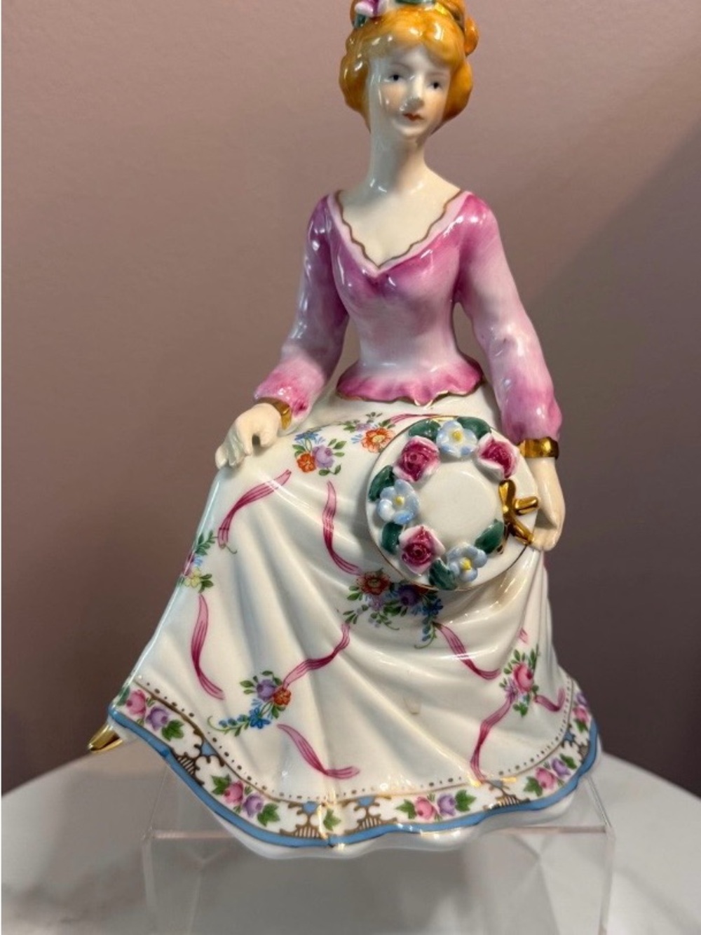 Vintage Porcelain Figurine Decorative Lady in Pink Dress